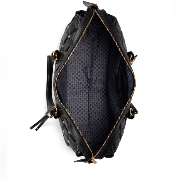 Badgley Mischka Black Quilted Travel Bag with Gold Accents NWT - Picture 2 of 10